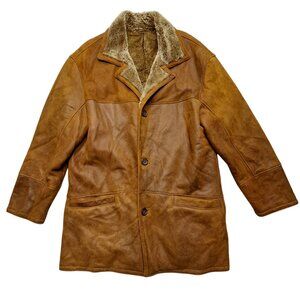 Men's Tan Leather Jacket with Shearling Collar